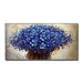 3D floral knife canvas art featuring vibrant blue flowers with a textured, three-dimensional design on a thick canvas background.