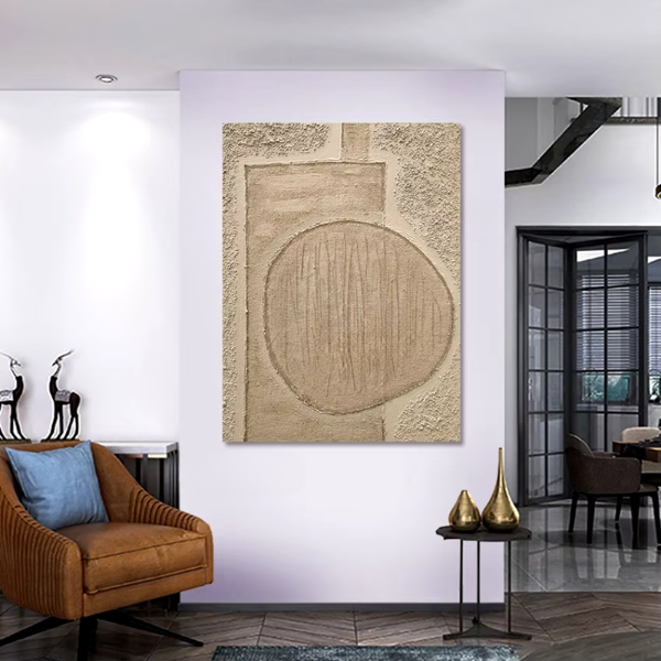 Earthen Tones Abstract Texture Art on wall in modern living room, featuring brown minimalist design with intricate textures.