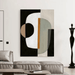 Monochrome elegance abstract canvas art with black, white, and gold hues, displayed in a modern living room setting.